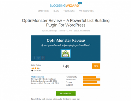 Blogging Wizard Product Review - Optin Monster