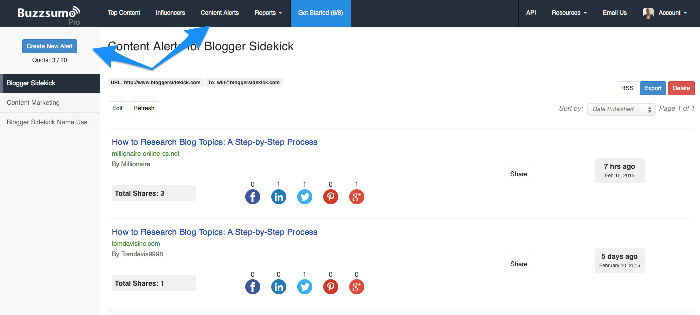 BuzzSumo Content Alerts 1