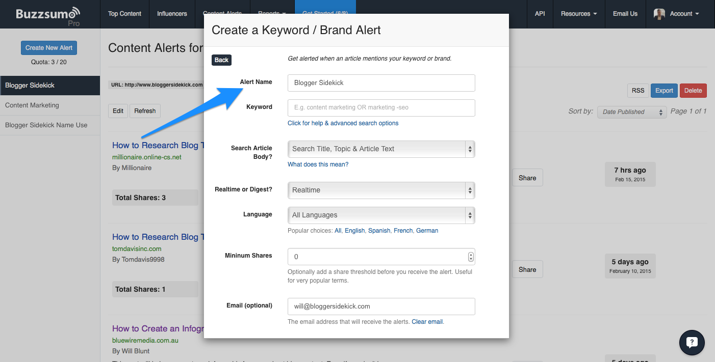 BuzzSumo Example Content Alert