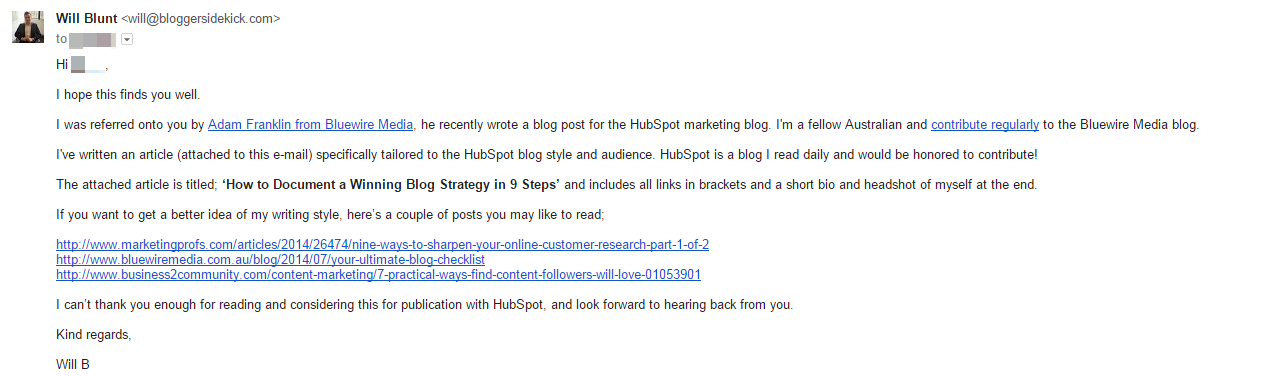 Guest blogging email example