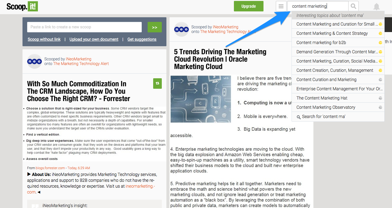 Scoop.it content marketing search