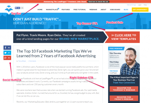 LeadPages Blog Design and CTA Example