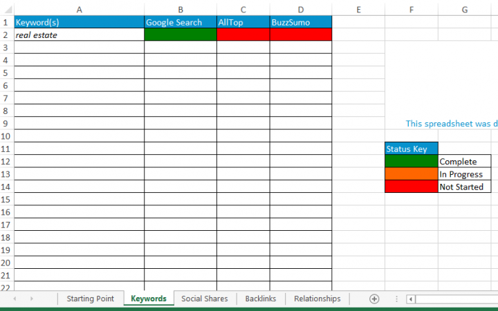 Blogger Outreach Spreadsheet Keyword Tab