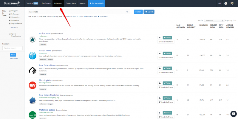 BuzzSumo influencers for blogger outreach