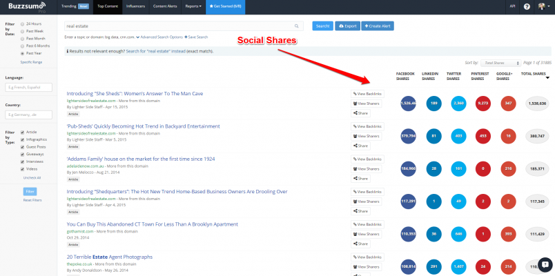 BuzzSumo social shares for blogger outreach