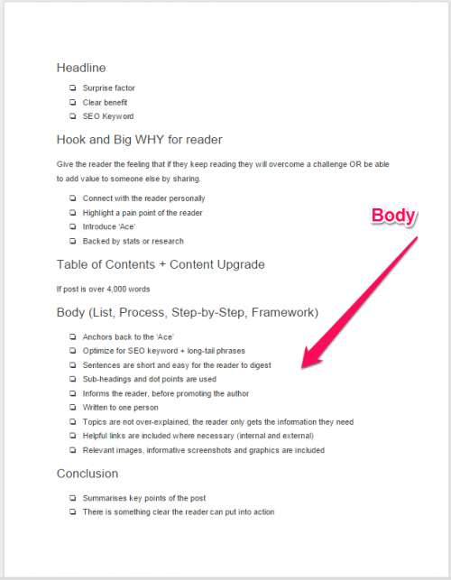 Blog writing template - body