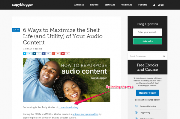 Copyblogger in text link example screenshot