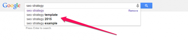 Google predicted text for seo strategy screenshot