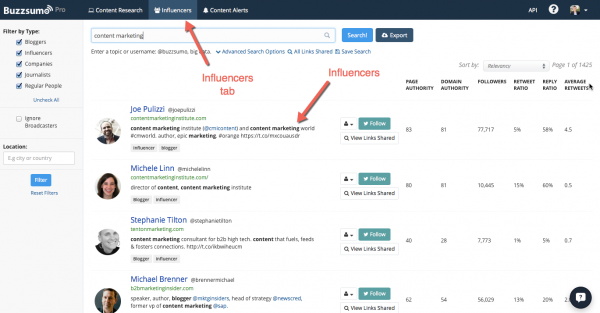 Finding influencers to get more traffic to your blog - BuzzSumo