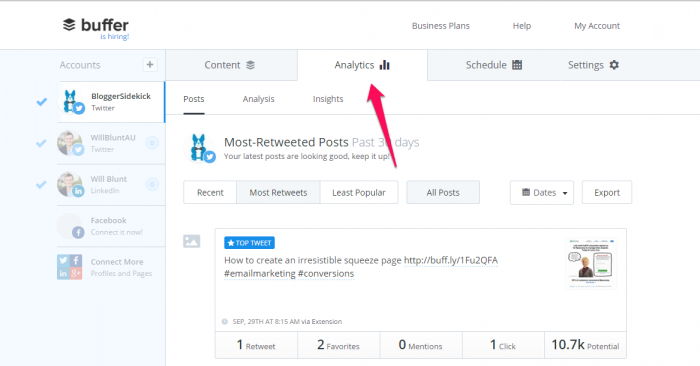 Buffer blog metrics for social interaction