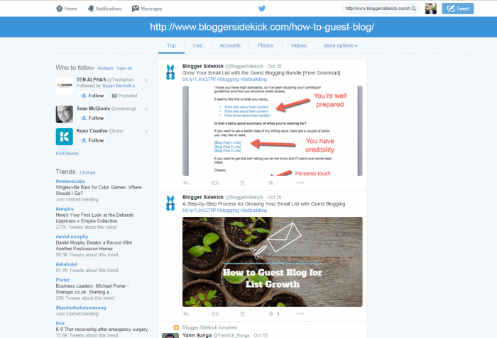 Guest blog in Twitter - tracking blog metrics