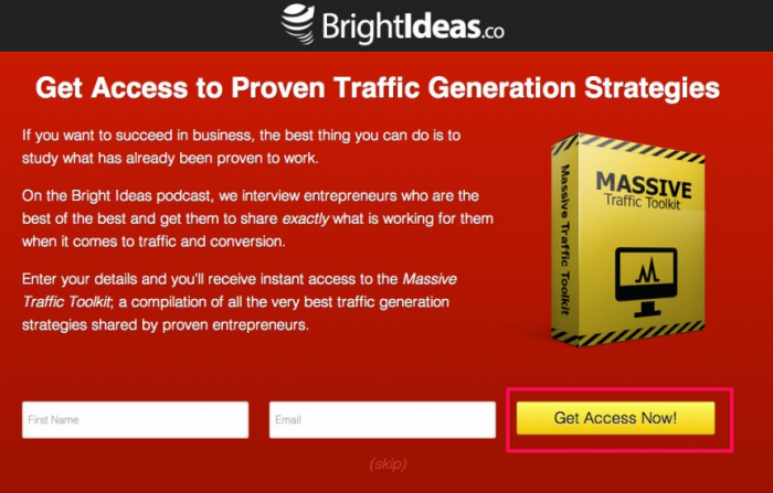 Brightideas squeeze page CTA example