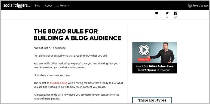 Social triggers example of 80 20 rule for blog manager