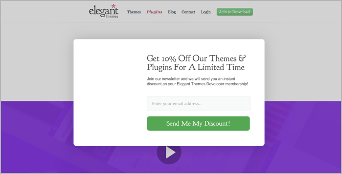 Bloom popup wordpress plugin example - elegant themes