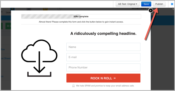 Hit publish in LeadPages
