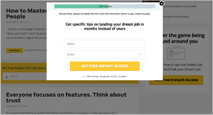 LeadPages in action on Ramit's blog - popup wordpress plugins