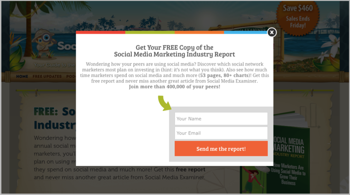 Social Media Examiner optinmonster popup wordpress plugin example