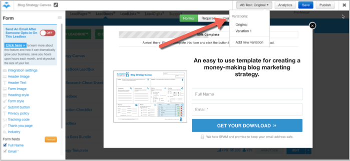 Split test in LeadBox