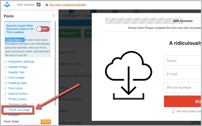 Thank you page integration with LeadPages