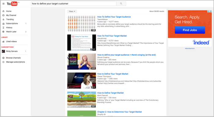 Target customer research - youtube