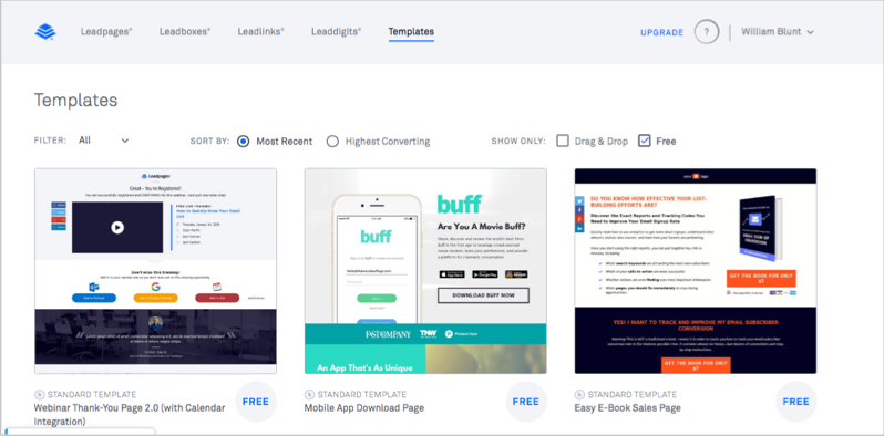 LeadPages template library