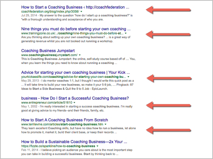 Top articles in coaching search for how to get backlinks