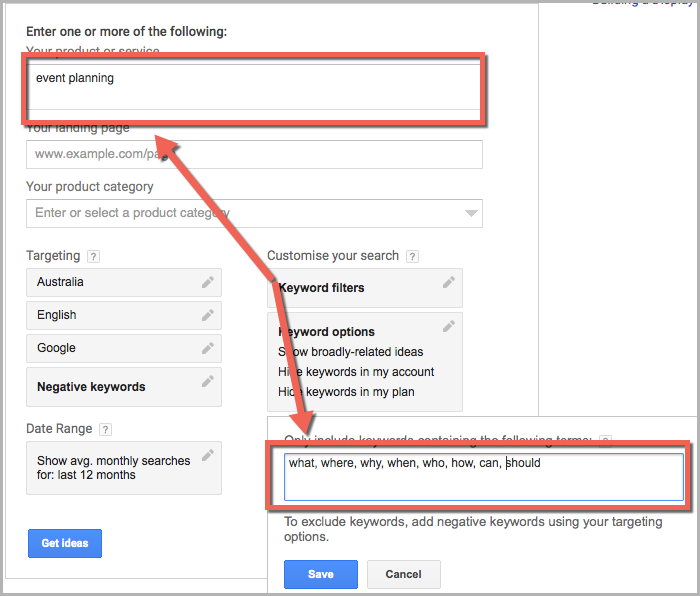 Adwords planner as a keyword research method