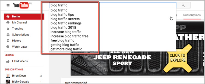 Blog traffic youtube search for keywords