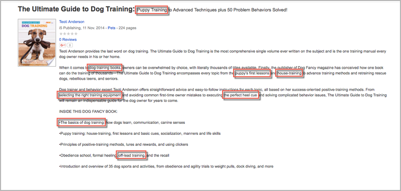 Dog training book as a keyword research method