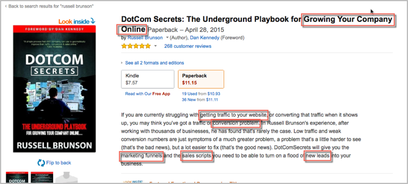 Dotcom secrets amazon description for keyword research