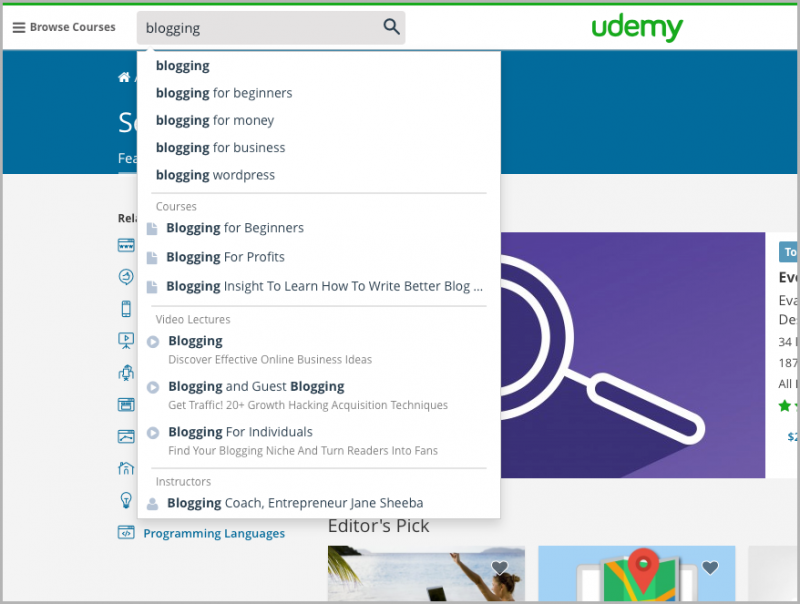 Udemy predictive search for keyword research methods