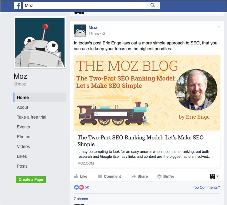 Moz FB post for how to promote your blog